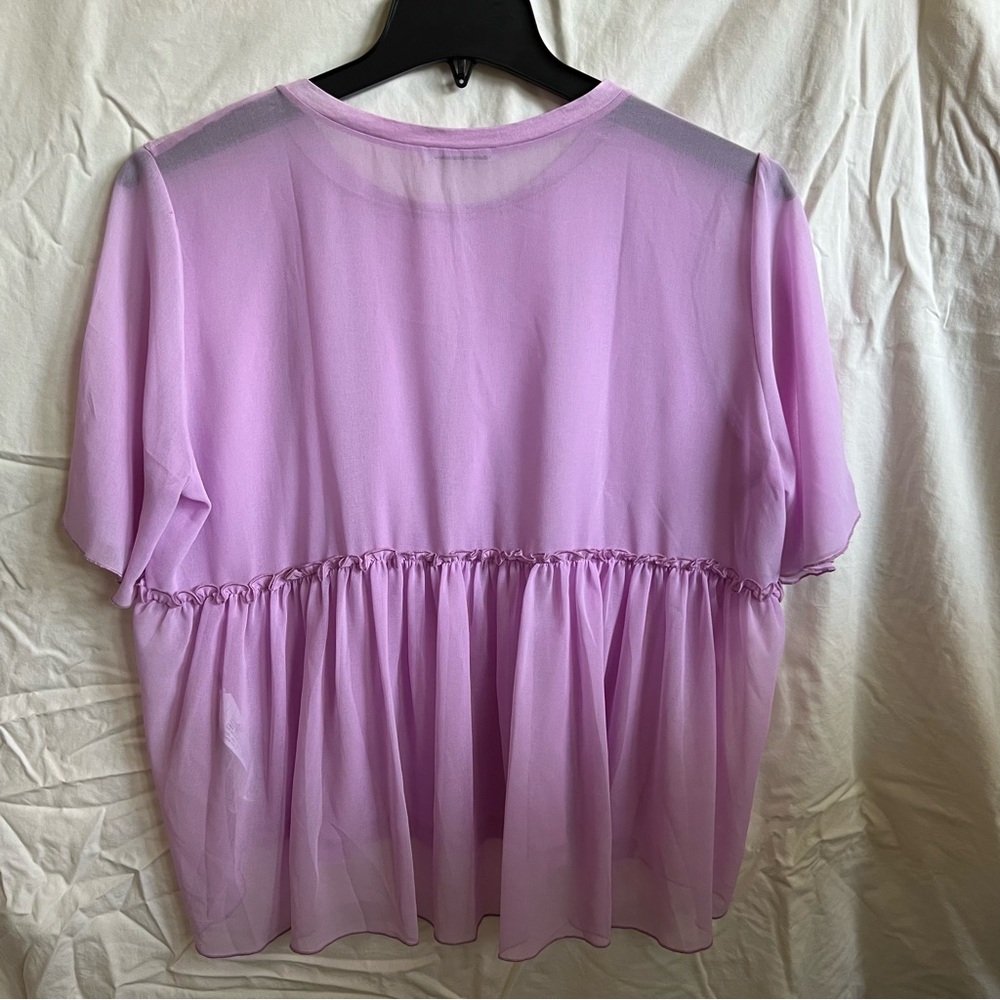 Zara Peplum Blouse Women’s XL Purple Formal Cottagecore Casual Semi Sheer